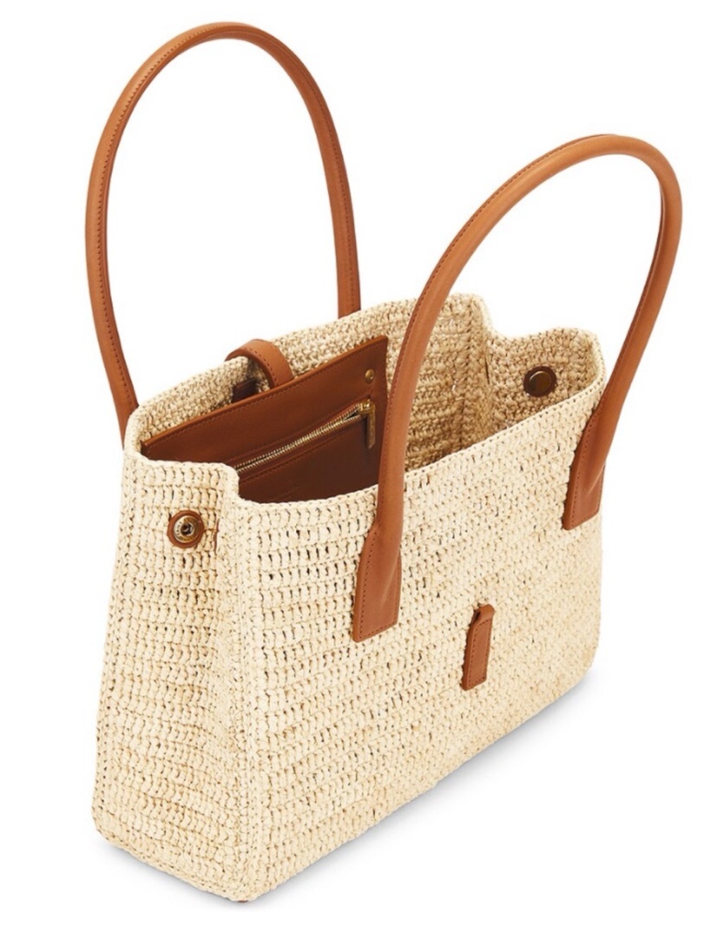 SOLD OUT! SAINT LAURENT Panier raffia and leather tote bag - Picture 5 of 7
